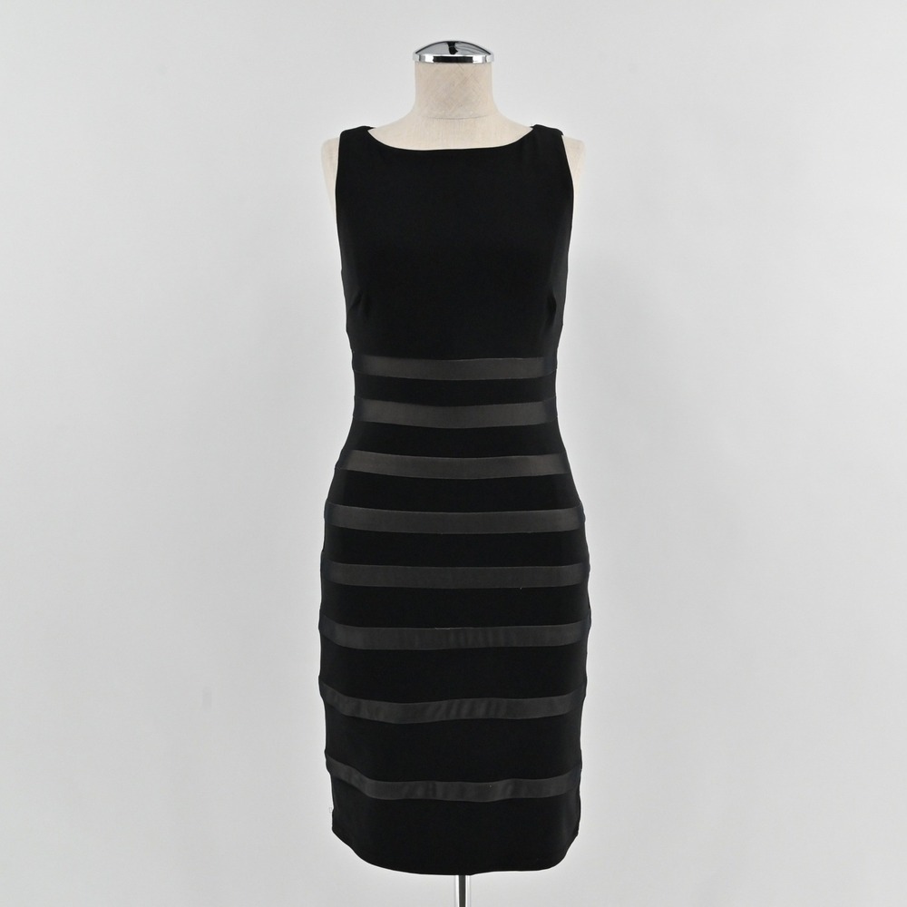 Lauren Ralph Lauren Sleeveless Sheath Dress Womens Size 2P Black Stripe Cocktail